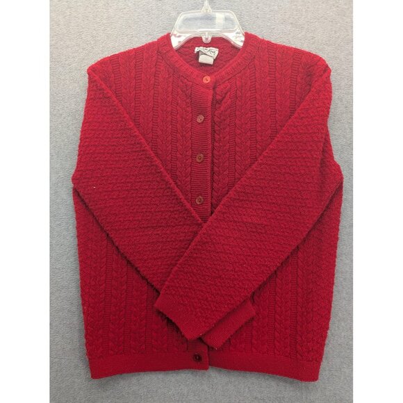 Vintage Cuddle Knit Sweater Womens Medium Red Cable Knit Cardigan Made USA 80s - Picture 1 of 7